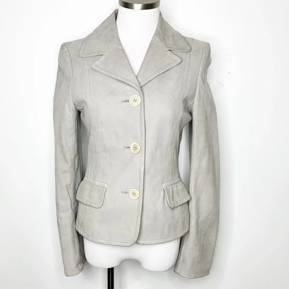 Escada Light Gray Leather Jacket - Picture 1 of 4
